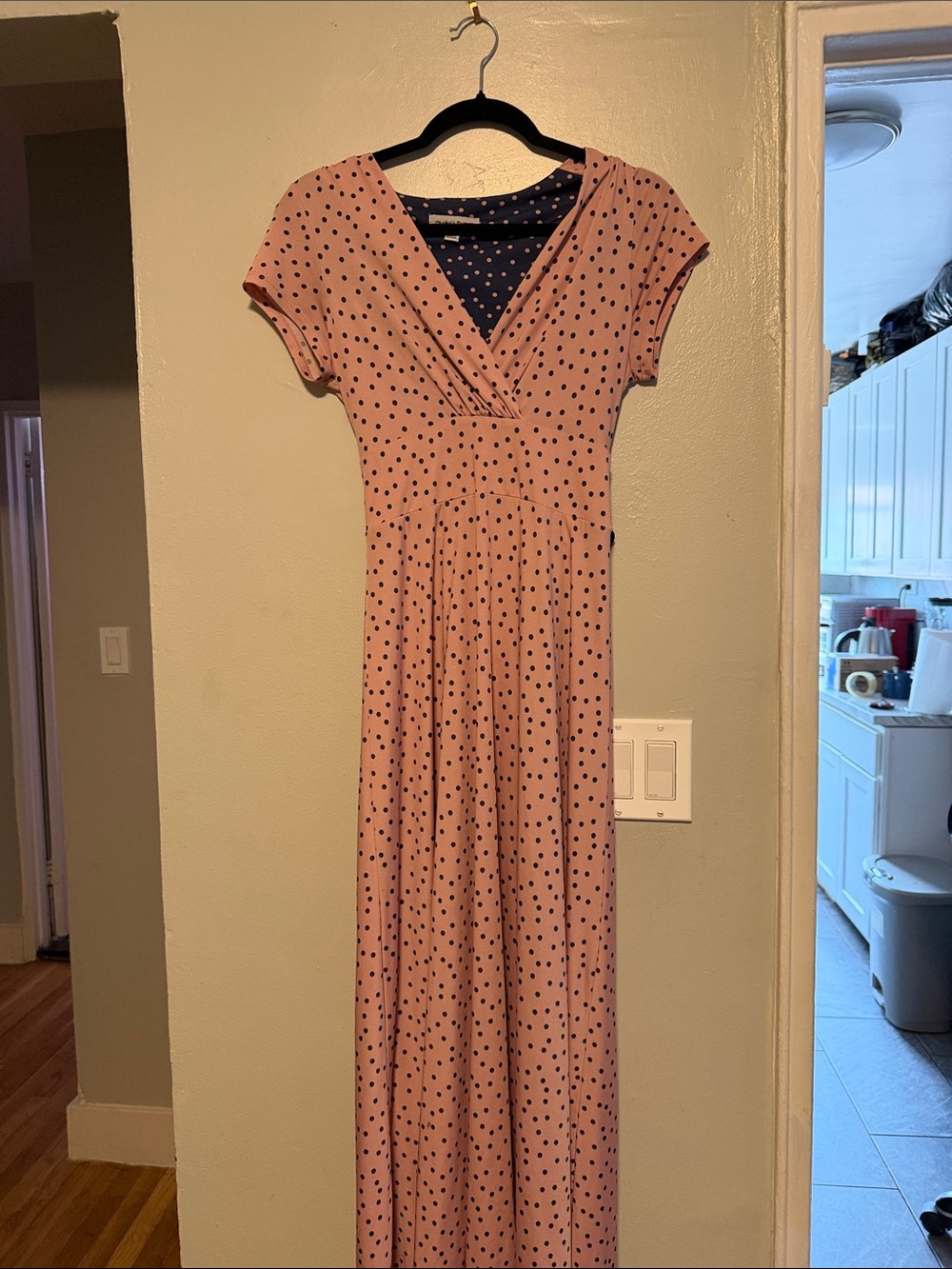 Shelby & Palmer Blush Pink Maxi Dress with Navy Polka Dots